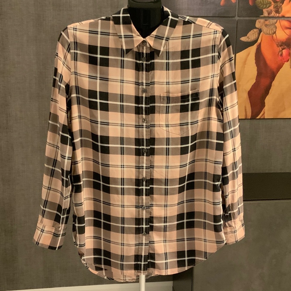 Equipement Silk Pink and Black plaid shirt - S